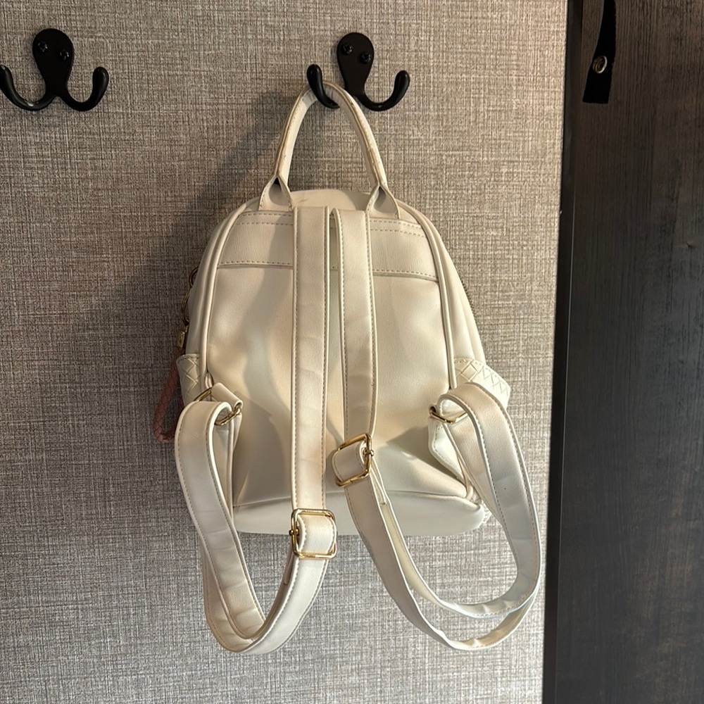 Cream Textured Mini Backpack with Adjustable Straps - Picture 3 of 8